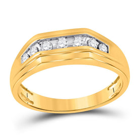 10kt Yellow Gold Men's Round Diamond Flat Top Band Ring 1/4 Cttw | Exquisite Gentlemen's Jewelry - Splendid Jewellery
