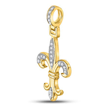 Load image into Gallery viewer, 10kt Yellow Gold Men&#39;s Round Diamond Fleur-de-Lis Charm Pendant - A Touch of Elegance  Side View from Splendid Jewellery