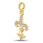 10kt Yellow Gold Men's Round Diamond Fleur-de-Lis Charm Pendant - A Touch of Elegance  Side View from Splendid Jewellery