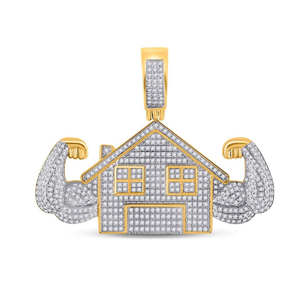10kt Yellow Gold Men's Round Diamond Flex Trap House Charm Pendant - 1 - 1/2 Cttw | Splendid Jewellery - Splendid Jewellery