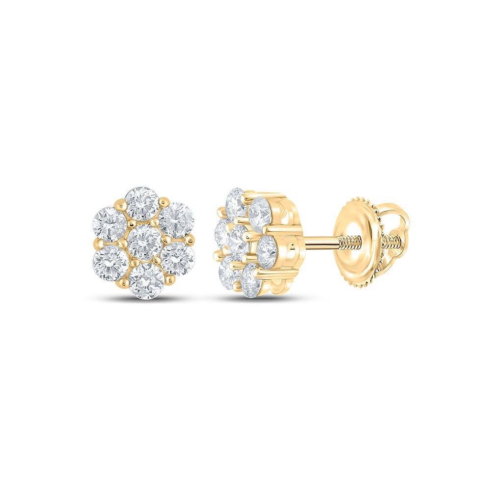 10kt Yellow Gold Men's Round Diamond Flower Cluster Earrings - A Dazzling Statement of Masculine Elegance - Splendid Jewellery