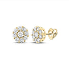 10kt Yellow Gold Men's Round Diamond Flower Cluster Earrings - Captivating Brilliance - Splendid Jewellery