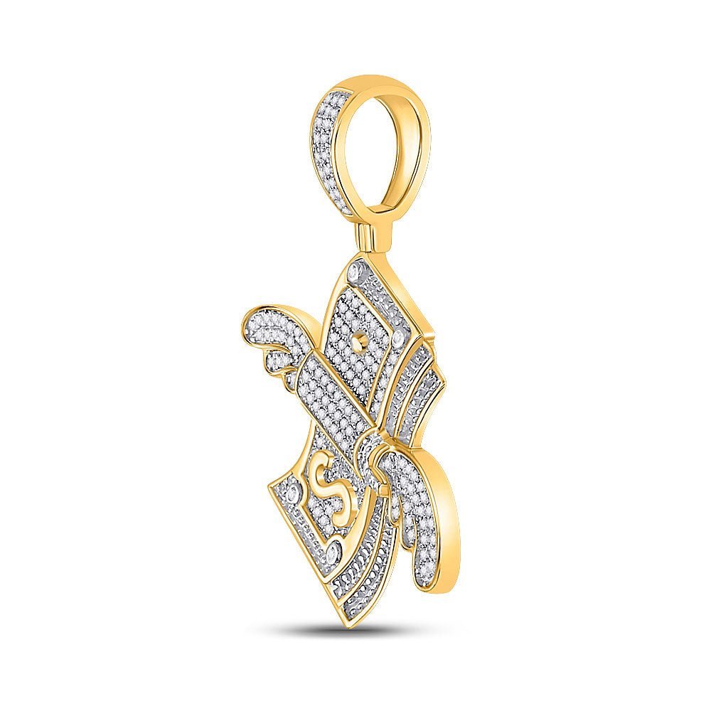 10kt Yellow Gold Men's Round Diamond Flying Dollar Money Charm Pendant 1/2 Cttw - Luxurious Wealth Pendant - Splendid Jewellery
