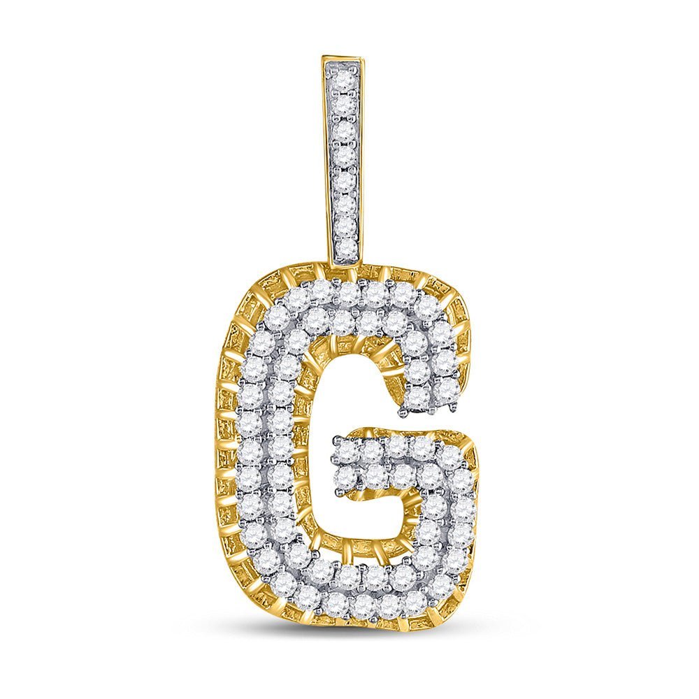 10kt Yellow Gold Men's Round Diamond "G" Charm Pendant 1 - 3/8 Cttw | Splendid Jewellery - Splendid Jewellery