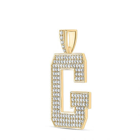 10kt Yellow Gold Men's Round Diamond G Initial Letter Charm Pendant - 2 - 1/3 Cttw - Splendid Jewellery
