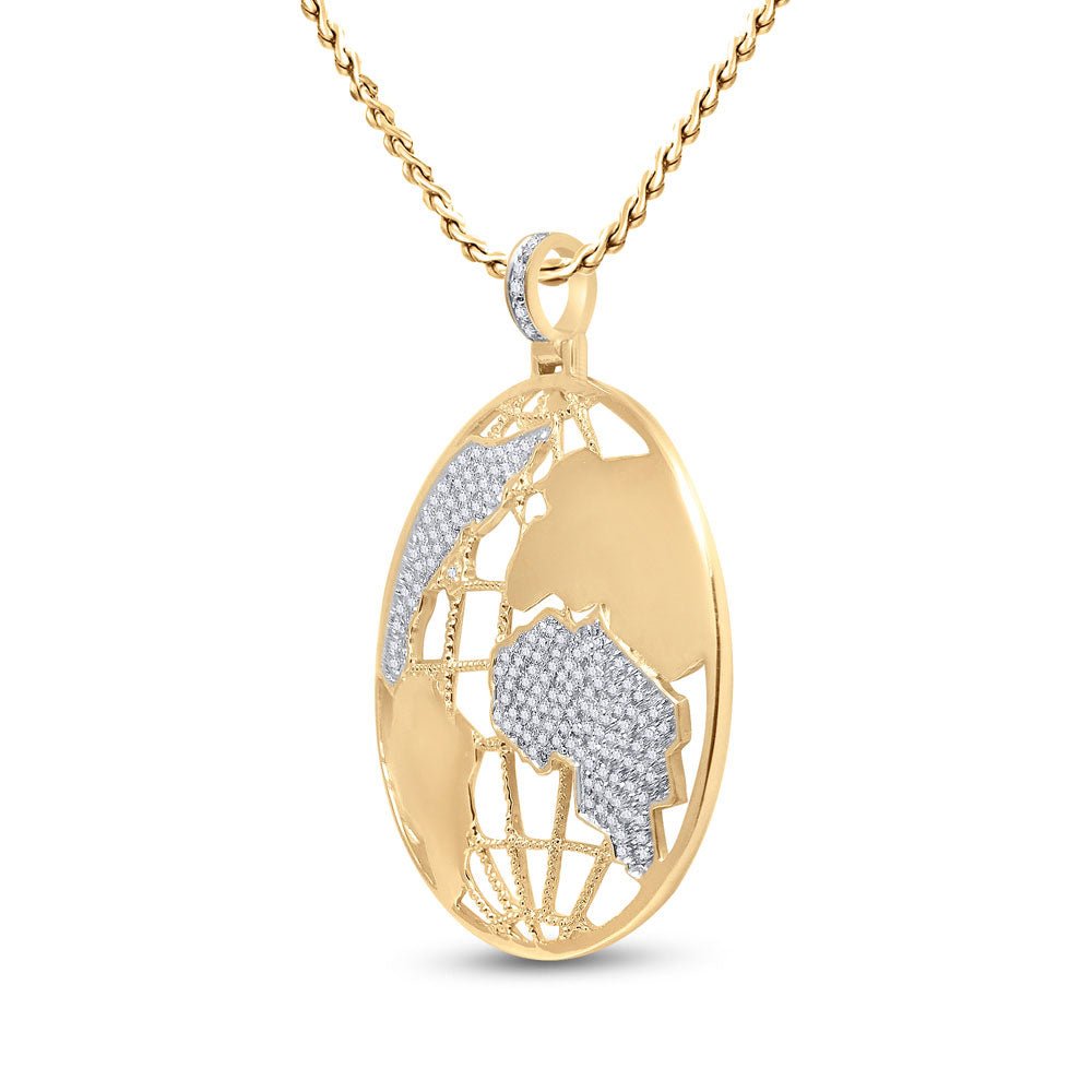 10kt Yellow Gold Men's Round Diamond Globe World Charm Pendant - 5/8 Cttw | Splendid Jewellery - Splendid Jewellery