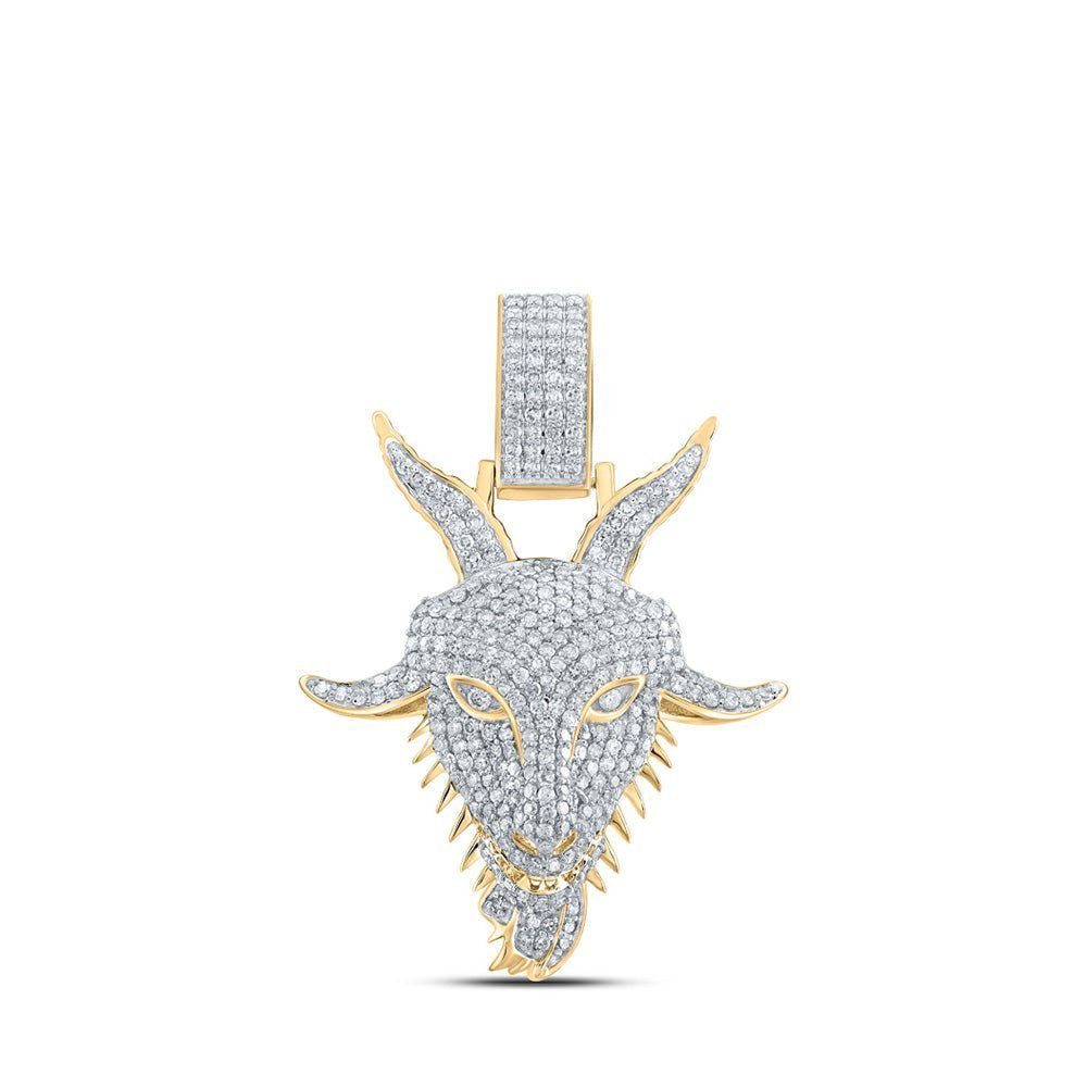 10kt Yellow Gold Men's Round Diamond Goat Face Charm Pendant - 1 - 1/2 Cttw - Splendid Jewellery