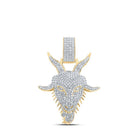10kt Yellow Gold Men's Round Diamond Goat Face Charm Pendant - 1 - 1/2 Cttw - Splendid Jewellery