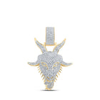 10kt Yellow Gold Men's Round Diamond Goat Face Charm Pendant - 1 - 1/2 Cttw - Splendid Jewellery