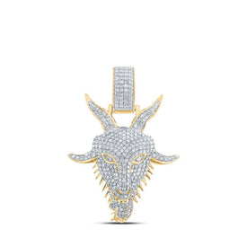 10kt Yellow Gold Men's Round Diamond Goat Face Charm Pendant - 1 - 1/2 Cttw - Splendid Jewellery