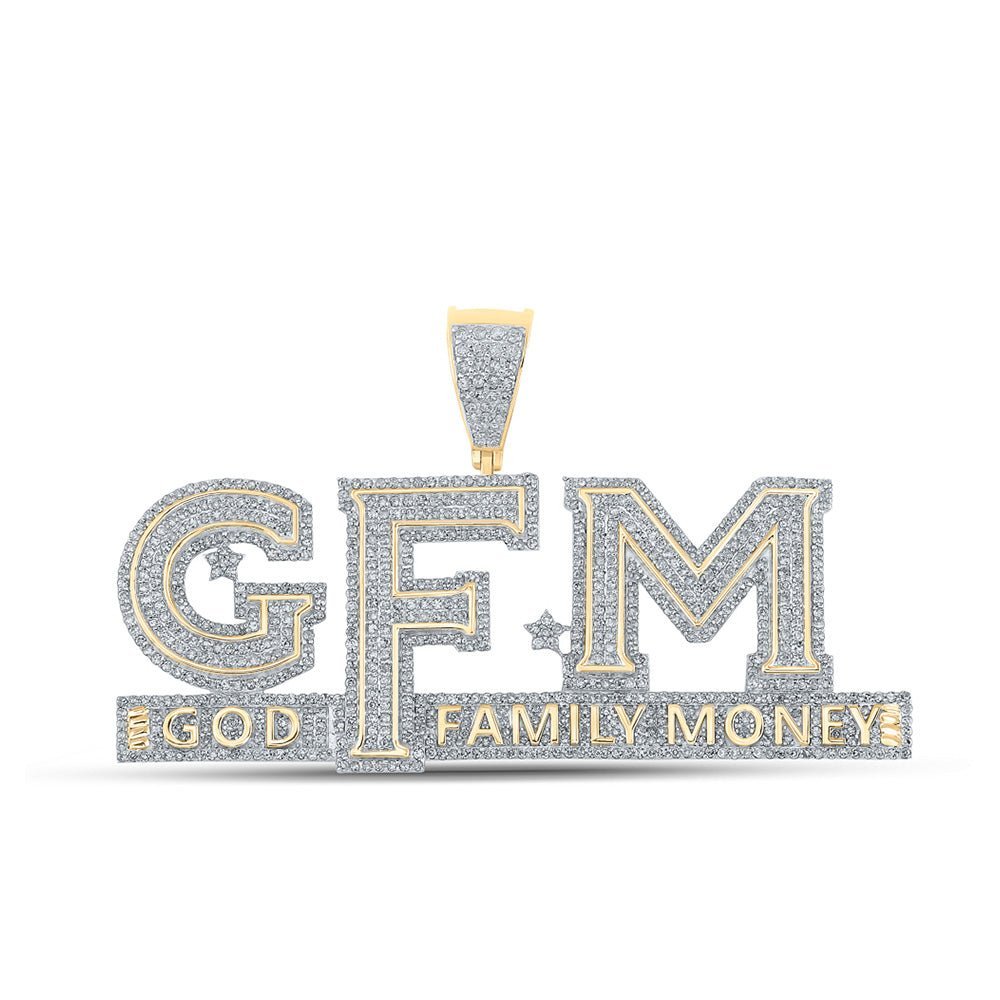 10kt Yellow Gold Men's Round Diamond God Family Money GFM Charm Pendant - 3 Cttw | Splendid Jewellery - Splendid Jewellery