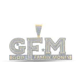 10kt Yellow Gold Men's Round Diamond God Family Money GFM Charm Pendant - 3 Cttw | Splendid Jewellery - Splendid Jewellery