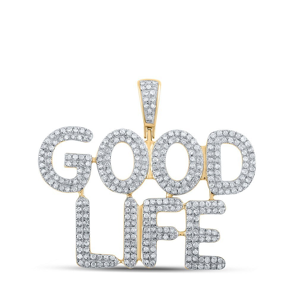 10kt Yellow Gold Men's Round Diamond Good Life Charm Pendant - 1 Cttw - Splendid Jewellery
