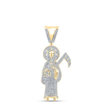 Load image into Gallery viewer, 10kt Yellow Gold Men's Round Diamond Grim Reaper Charm Pendant - 1-1/5 Cttw product  Top View from Splendid Jewellery