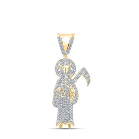 10kt Yellow Gold Men's Round Diamond Grim Reaper Charm Pendant - 1-1/5 Cttw product  Top View from Splendid Jewellery
