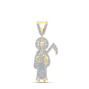 10kt Yellow Gold Men's Round Diamond Grim Reaper Charm Pendant - 1 - 1/5 Cttw - Splendid Jewellery