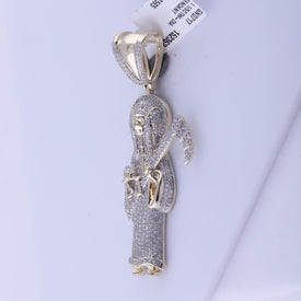 10kt Yellow Gold Men's Round Diamond Grim Reaper Charm Pendant - 1-1/5 Cttw product Side View from Splendid Jewellery