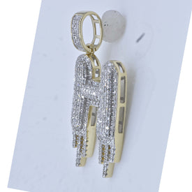 10kt Yellow Gold Men's Round Diamond H Drip Letter Charm Pendant - 3/4 Cttw - Splendid Jewellery product Side View from Splendid Jewellery