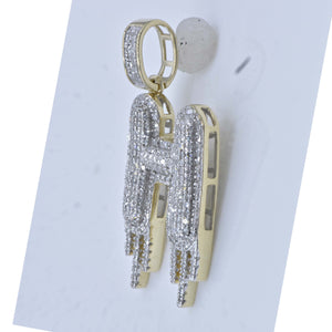 10kt Yellow Gold Men's Round Diamond H Drip Letter Charm Pendant - 3/4 Cttw - Splendid Jewellery - Splendid Jewellery