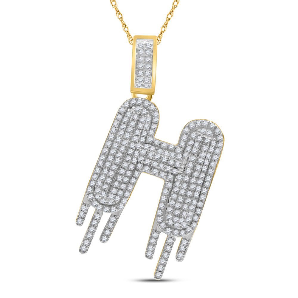 10kt Yellow Gold Men's Round Diamond H Drip Letter Charm Pendant - 3/4 Cttw - Splendid Jewellery - Splendid Jewellery