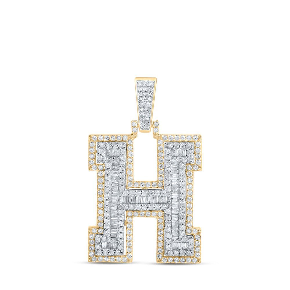 10kt Yellow Gold Men's Round Diamond H Initial Letter Charm Pendant - 1 - 1/5 Cttw - Splendid Jewellery