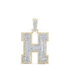 10kt Yellow Gold Men's Round Diamond H Initial Letter Charm Pendant - 1 - 1/5 Cttw - Splendid Jewellery