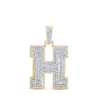 10kt Yellow Gold Men's Round Diamond H Initial Letter Charm Pendant - 1 - 1/5 Cttw - Splendid Jewellery