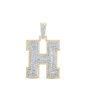 10kt Yellow Gold Men's Round Diamond H Initial Letter Charm Pendant - 1 - 1/5 Cttw - Splendid Jewellery