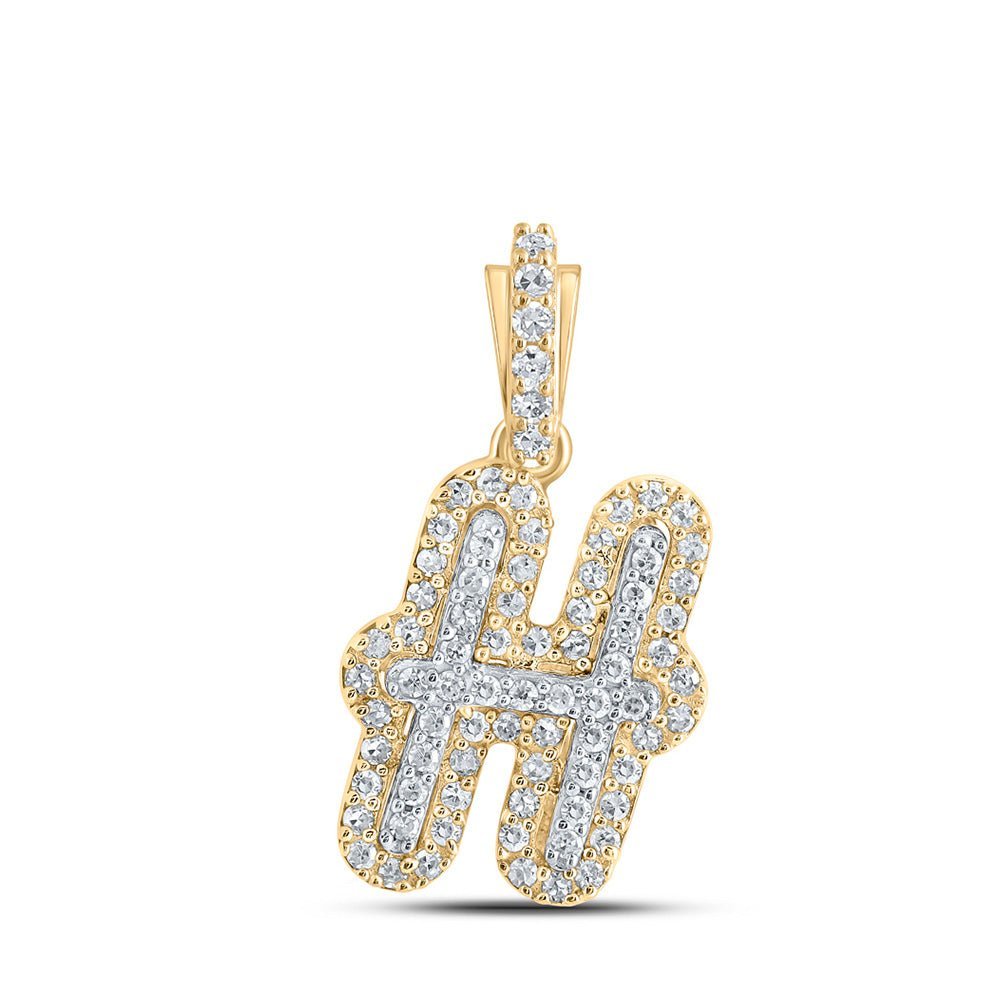 10kt Yellow Gold Men's Round Diamond H Initial Letter Charm Pendant 1/5 Cttw | Splendid Jewellery - Splendid Jewellery