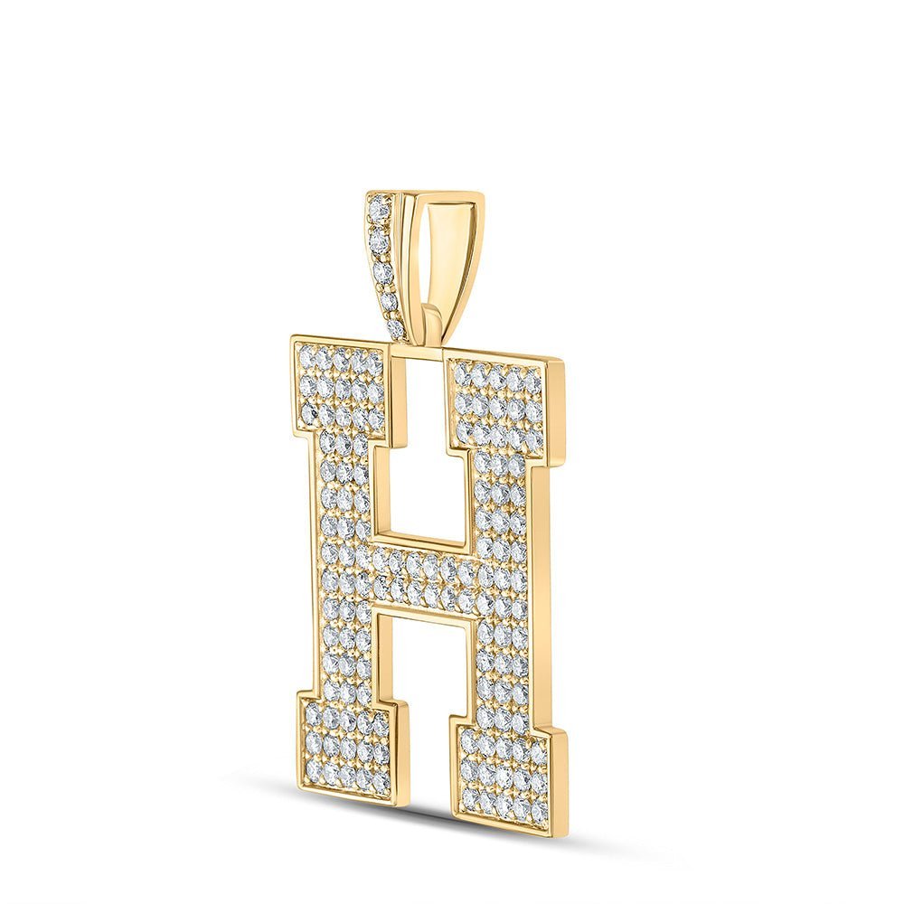 10kt Yellow Gold Men's Round Diamond H Initial Letter Charm Pendant - 2 - 1/3 Cttw - Splendid Jewellery