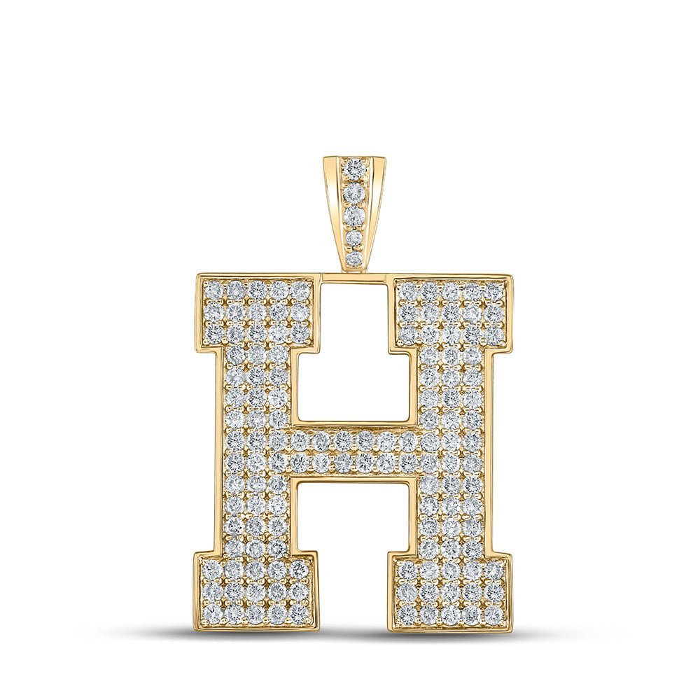 10kt Yellow Gold Men's Round Diamond H Initial Letter Charm Pendant - 2 - 1/3 Cttw - Splendid Jewellery