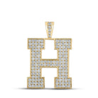 10kt Yellow Gold Men's Round Diamond H Initial Letter Charm Pendant - 2 - 1/3 Cttw - Splendid Jewellery