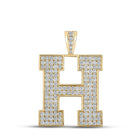 10kt Yellow Gold Men's Round Diamond H Initial Letter Charm Pendant - 2 - 1/3 Cttw - Splendid Jewellery