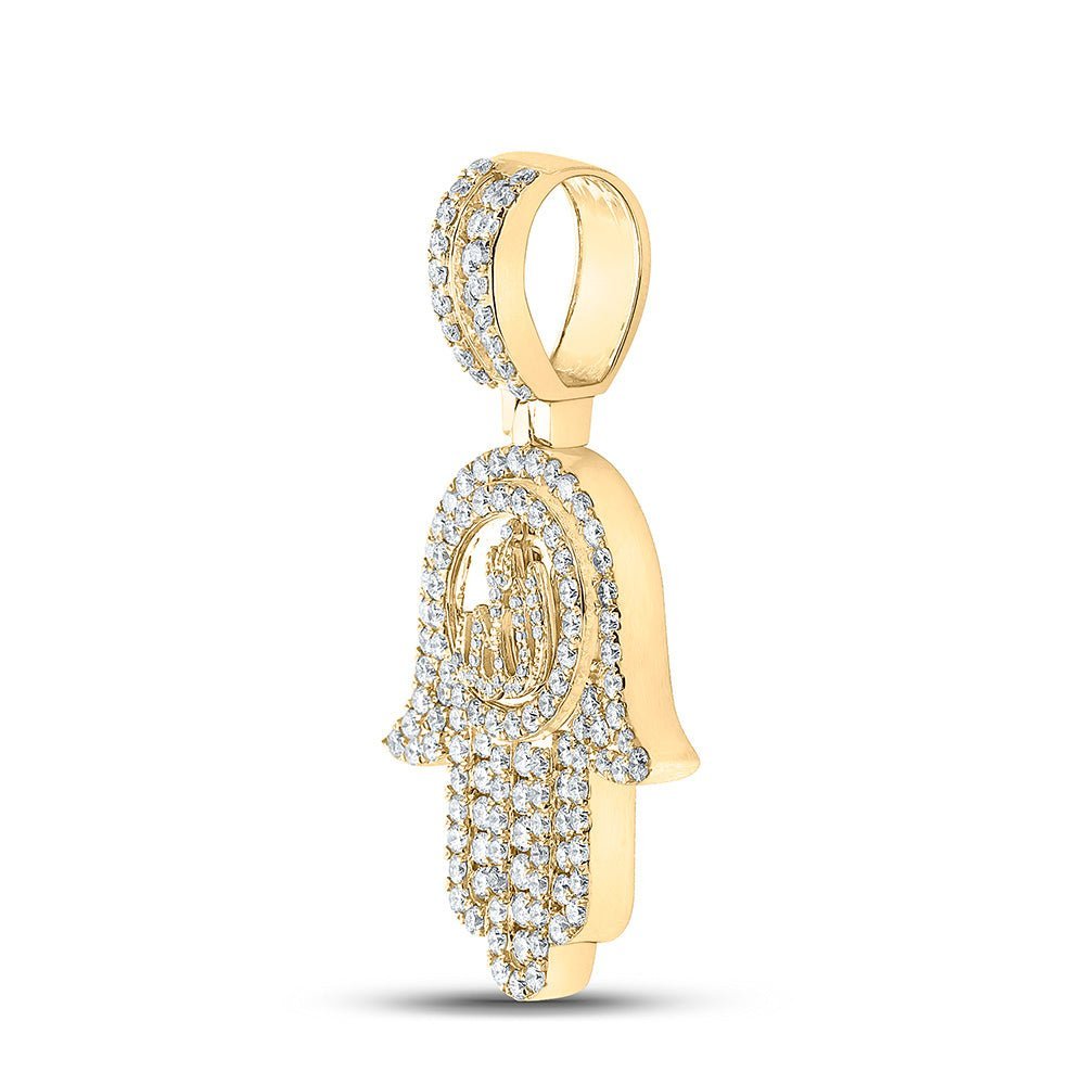 10kt Yellow Gold Men's Round Diamond Hamsa Allah Charm Pendant - 3 Cttw | Splendid Jewellery - Splendid Jewellery