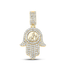 Load image into Gallery viewer, 10kt Yellow Gold Men's Round Diamond Hamsa Allah Charm Pendant - 3 Cttw | Splendid Jewellery - Splendid Jewellery