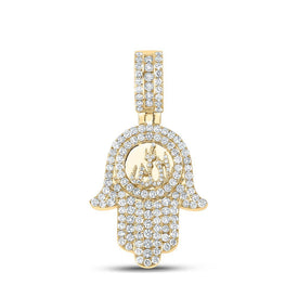 10kt Yellow Gold Men's Round Diamond Hamsa Allah Charm Pendant - 3 Cttw | Splendid Jewellery - Splendid Jewellery