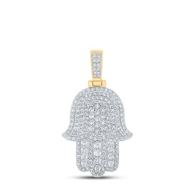 10kt Yellow Gold Men's Round Diamond Hamsa Charm Pendant - 1 Cttw | Splendid Jewellery - Splendid Jewellery
