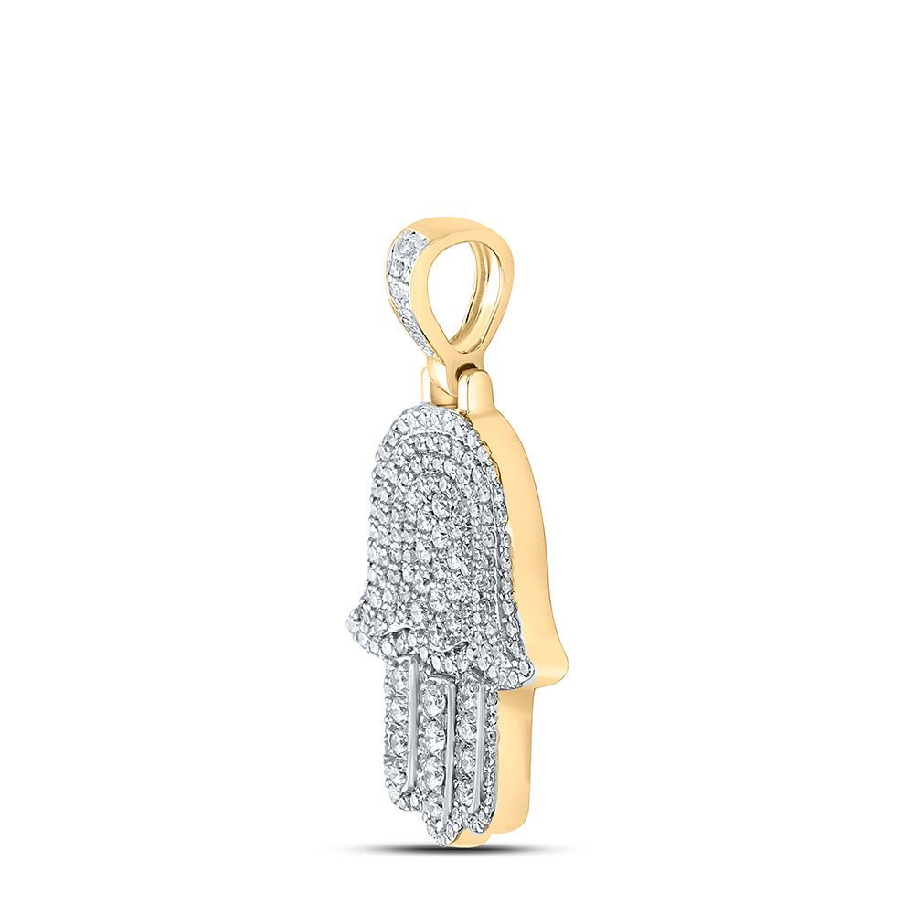 10kt Yellow Gold Men's Round Diamond Hamsa Charm Pendant - 1 Cttw | Splendid Jewellery - Splendid Jewellery