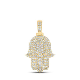 10kt Yellow Gold Men's Round Diamond Hamsa Charm Pendant - 2 Cttw | Exquisite Jewellery - Splendid Jewellery