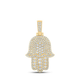 10kt Yellow Gold Men's Round Diamond Hamsa Charm Pendant - 2 Cttw | Splendid Jewellery - Splendid Jewellery