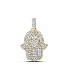 10kt Yellow Gold Men's Round Diamond Hamsa Charm Pendant - A Stunning Statement of Style and Spirituality - Splendid Jewellery
