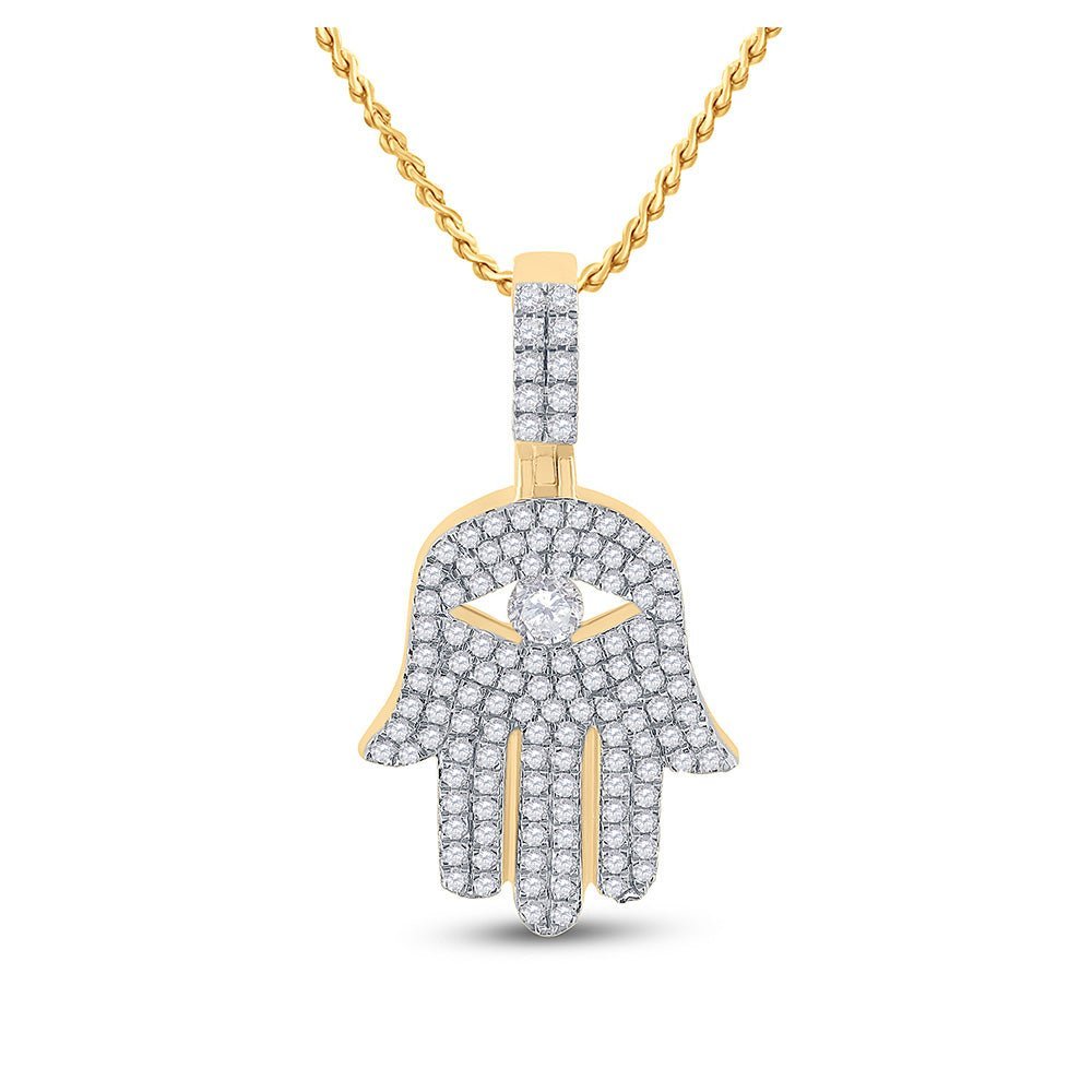 10kt Yellow Gold Men's Round Diamond Hamsa Hand Charm Pendant - 1 Cttw | Splendid Jewellery - Splendid Jewellery