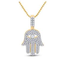 Load image into Gallery viewer, 10kt Yellow Gold Men's Round Diamond Hamsa Hand Charm Pendant - 1 Cttw | Splendid Jewellery - Splendid Jewellery