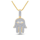 10kt Yellow Gold Men's Round Diamond Hamsa Hand Charm Pendant - 1 Cttw | Splendid Jewellery - Splendid Jewellery
