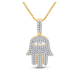 10kt Yellow Gold Men's Round Diamond Hamsa Hand Charm Pendant - 1 Cttw | Splendid Jewellery - Splendid Jewellery