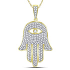 10kt Yellow Gold Men's Round Diamond Hamsa Hand Eye Fatima Charm Pendant - 1 Cttw | Splendid Jewellery product Side View from Splendid Jewellery