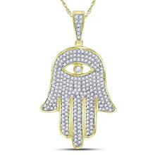 Load image into Gallery viewer, 10kt Yellow Gold Men's Round Diamond Hamsa Hand Eye Fatima Charm Pendant - 1 Cttw | Splendid Jewellery product  Top View from Splendid Jewellery