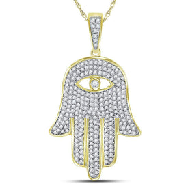 10kt Yellow Gold Men's Round Diamond Hamsa Hand Eye Fatima Charm Pendant - 1 Cttw | Splendid Jewellery product  Top View from Splendid Jewellery