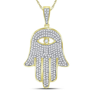 10kt Yellow Gold Men's Round Diamond Hamsa Hand Eye Fatima Charm Pendant - 1 Cttw | Splendid Jewellery - Splendid Jewellery