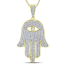 Load image into Gallery viewer, 10kt Yellow Gold Men's Round Diamond Hamsa Hand Eye Fatima Charm Pendant - 1 Cttw | Splendid Jewellery - Splendid Jewellery